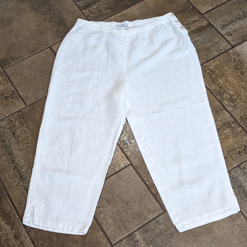 Cut Loose Laggenlook Linen Cropped Wide Leg Pants Size L White.